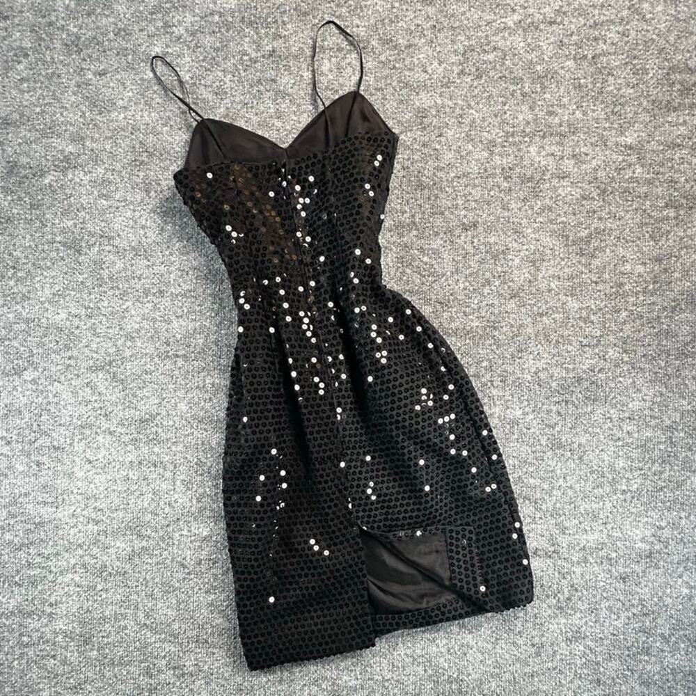 Rare London Black Sequin Bustier Mini Dress Size Unmarked Bodycon Party